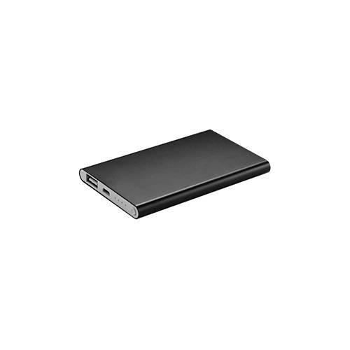 Powerbank, 4.000 mAh, USB + Micro-USB, Aluminium, extra flach, schwarz