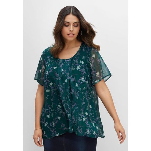 Shirt aus Chiffon mit Alloverdruck und Falten von, tiefgrün bedruckt, Gr.40/42