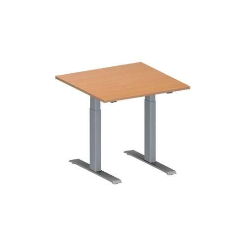 Schäfer Shop Genius Konferenztisch MODENA FLEX, Quadrat, T-Fuß Rechteckrohr, B 800 x T 800 x H 650-850 mm, Buche/weißaluminium RAL 9006
