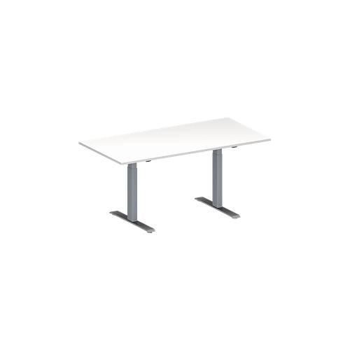 Schäfer Shop Genius Konferenztisch MODENA FLEX, Rechteck, T-Fuß Rechteckrohr, B 1600 x T 800 x H 650-850 mm, weiß/weißaluminium RAL 9006