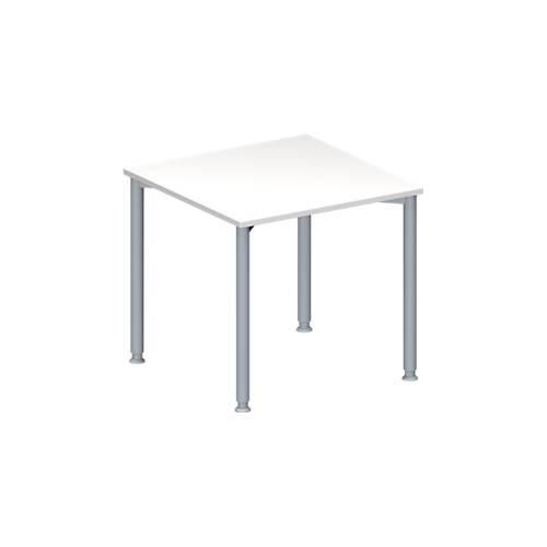 Schäfer Shop Genius Konferenztisch MODENA FLEX, Quadrat, 4-Fuß Rundrohr, B 800 x T 800 x H 720-840 mm, weiß/weißaluminium RAL 9006