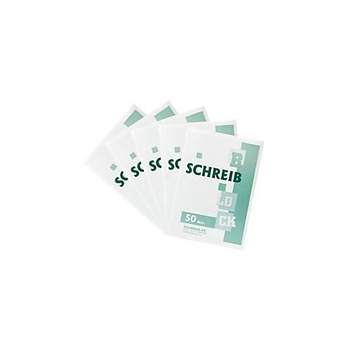 Notizblock, kariert, DIN A4, 50 Blatt, ohne Lochung, Recycling-Papier, weiß, 5 Stück