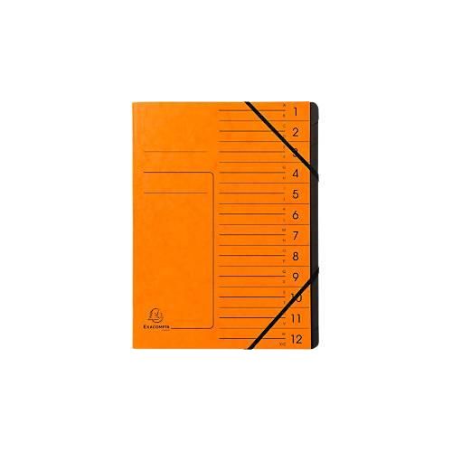 Exacompta Dokumentenmappe, DIN A4, Gummizugverschluss, Karton, 12 Fächer, orange