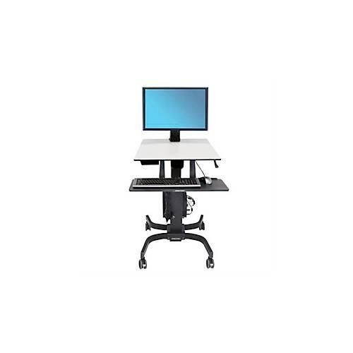 ergotron® WorkFit-C Single HD Steh-Sitz-Arbeitsplatz, Arbeitsfläche, höhenverstellbarer Monitorarm & Tastaturablage, Kabelmanagement, schwarz-grau