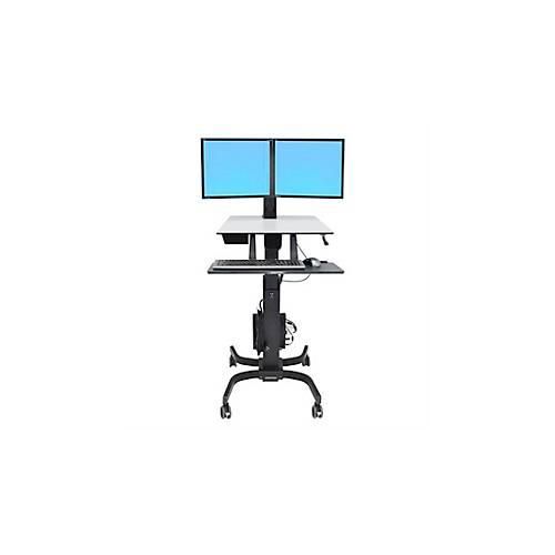 ergotron® WorkFit-C Dual Steh-Sitz-Arbeitsplatz, Arbeitsfläche, höhenverstellbarer Duo-Monitorarm & Tastaturablage, Kabelmanagement, schwarz-grau