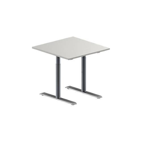 Schäfer Shop Genius Konferenztisch MODENA FLEX, Quadrat, T-Fuß Rundrohr, B 800 x T 800 x H 650-850 mm, lichtgrau/weißaluminium RAL 9006
