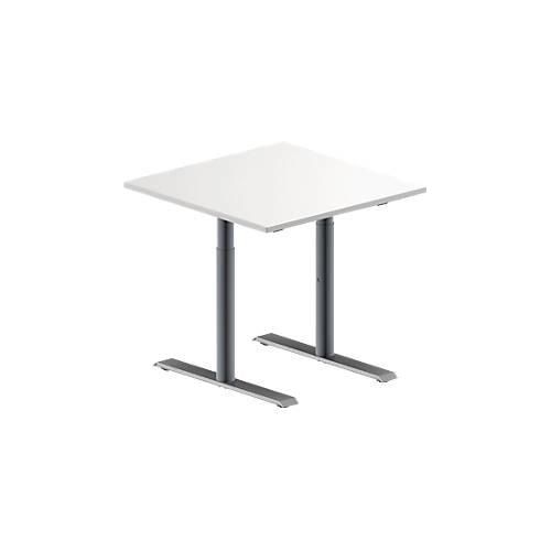 Schäfer Shop Genius Konferenztisch MODENA FLEX, Quadrat, T-Fuß Rundrohr, B 800 x T 800 x H 650-850 mm, weiß/weißaluminium RAL 9006