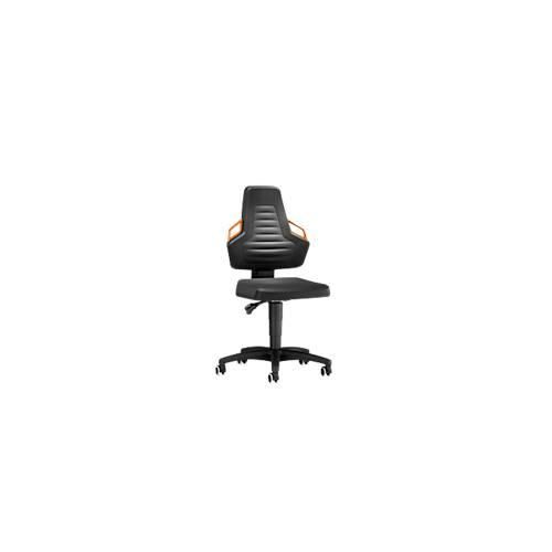 Arbeitsdrehstuhl, Rollen, PU-Schaum schwarz, Griffe orange