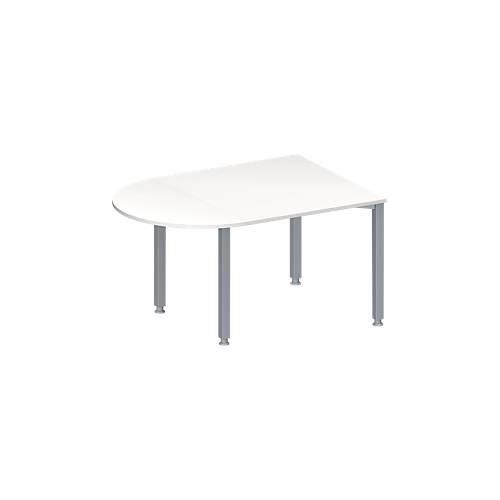 Schäfer Shop Genius Konferenztisch MODENA FLEX, Halbkreis, 4-Fuß Quadratrohr, B 1400 x T 1000 x H 720-840 mm, weiß/weißaluminium RAL 9006