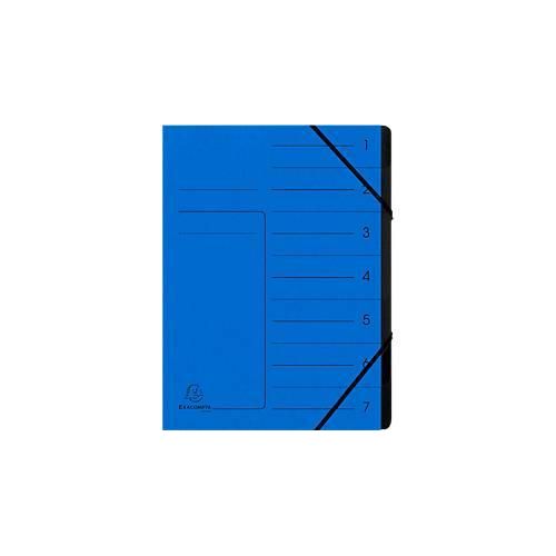 Exacompta Dokumentenmappe, DIN A4, Gummizugverschluss, Karton, 7 Fächer, blau