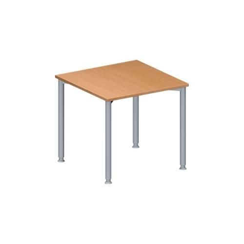 Schäfer Shop Genius Konferenztisch MODENA FLEX, Quadrat, 4-Fuß Rundrohr, B 800 x T 800 x H 720-840 mm, Buche/weißaluminium RAL 9006