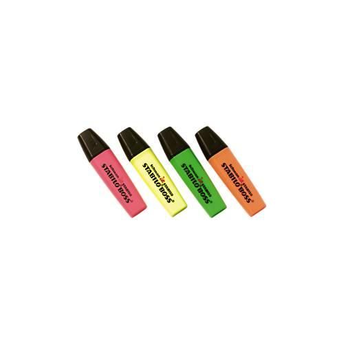 Textmarker STABILO® BOSS Original, Keilspitze, lichtbeständig, schnell trocknend, farbsortiert, 4 Stück