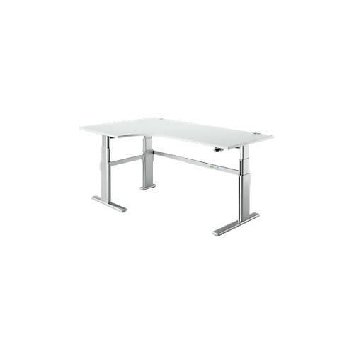 Winkelschreibtisch Komfort, elektrisch höhenverstellbar, 90° Winkel links, C-Fuß, B 2000 x T 1200/800 x H 655-1305 mm, lichtgrau/weißalu