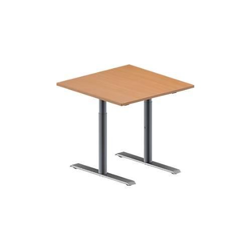 Schäfer Shop Genius Konferenztisch MODENA FLEX, Quadrat, T-Fuß Rundrohr, B 800 x T 800 x H 650-850 mm, Buche/weißaluminium RAL 9006