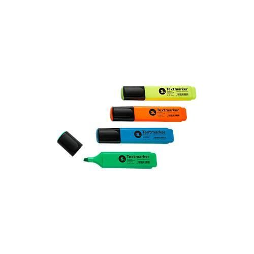 Textmarker S., mit Keilspitze, lichtbeständig, schnell trocknend, farbsortiert, 4 Stück