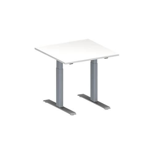 Schäfer Shop Genius Konferenztisch MODENA FLEX, Quadrat, T-Fuß Rechteckrohr, B 800 x T 800 x H 650-850 mm, weiß/weißaluminium RAL 9006