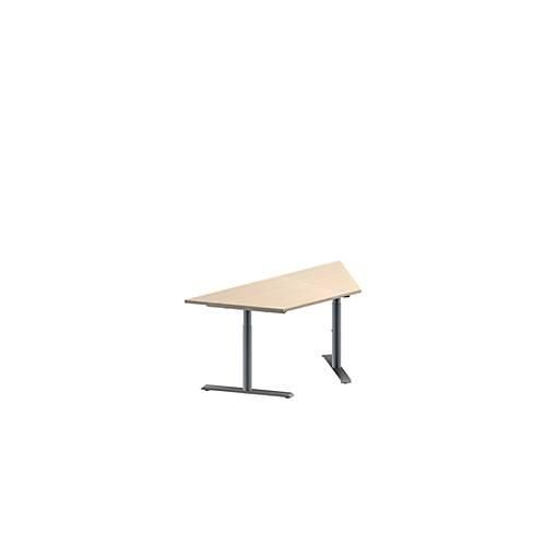 Schäfer Shop Genius Konferenztisch MODENA FLEX, Trapez, T-Fuß Rundrohr, B 1600 x T 800 x H 650-850 mm, Ahorn/weißaluminium RAL 9006