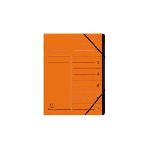 Exacompta Dokumentenmappe, DIN A4, Gummizugverschluss, Karton, 7 Fächer, orange