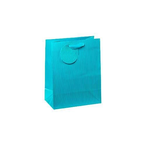 TSI Geschenktüten mittel, Nadelstreifen blau, inkl. Band & Beschriftungsschild, 4 Stück