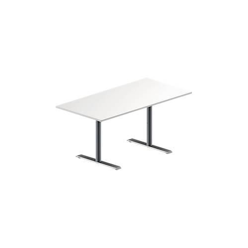 Schäfer Shop Genius Konferenztisch MODENA FLEX, Rechteck, T-Fuß Rundrohr, B 1600 x T 800 x H 650-850 mm, weiß/weißaluminium RAL 9006