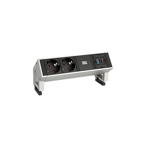 Steckdosenleiste DESK 2, 2x Schuko, 1x HDMI 2.0, 1x USB 3.0, Gerätezuleitung 3 m, inkl. Haltewinkeln, B 197 x T 70 x H 90 mm