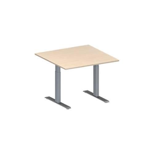 Schäfer Shop Genius Besprechungstisch MODENA FLEX, Quadrat, T-Fuß Rechteckrohr, B 1000 x T 1000 x H 650-850 mm, Ahorn/weißaluminium RAL 9006