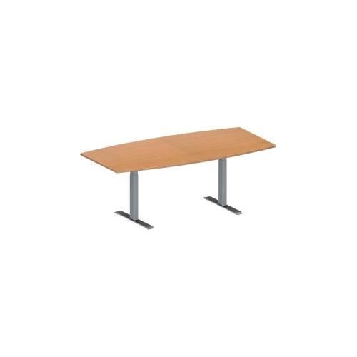 Schäfer Shop Genius Konferenztisch MODENA FLEX, Boot, T-Fuß Rechteckrohr, B 2000 x H 650-850 mm, Buche/weißaluminium RAL 9006