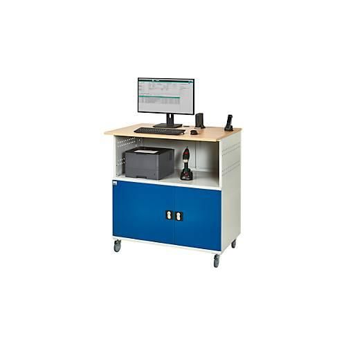 Computer-Station Typ 1023, Arbeitsplatte, Unterschrank, bis 200 kg, B 1100 x T 790 x H 1180 mm, Stahl/Holz, mobil
