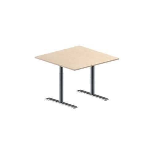 Schäfer Shop Genius Besprechungstisch MODENA FLEX, Quadrat, T-Fuß Rundrohr, B 1000 x T 1000 x H 650-850 mm, Ahorn/weißaluminium RAL 9006