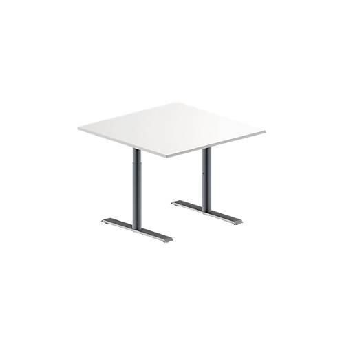 Schäfer Shop Genius Besprechungstisch MODENA FLEX, Quadrat, T-Fuß Rundrohr, B 1000 x T 1000 x H 650-850 mm, weiß/weißaluminium RAL 9006