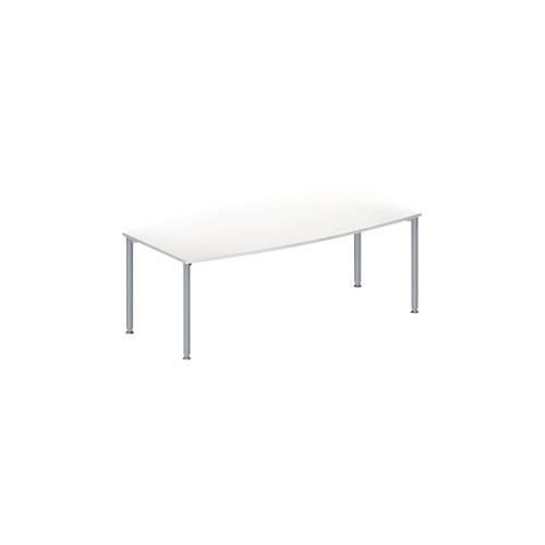 Schäfer Shop Genius Konferenztisch MODENA FLEX, Boot, 4-Fuß Rundrohr, B 2000 x H 720-840 mm, weiß/weißaluminium RAL 9006