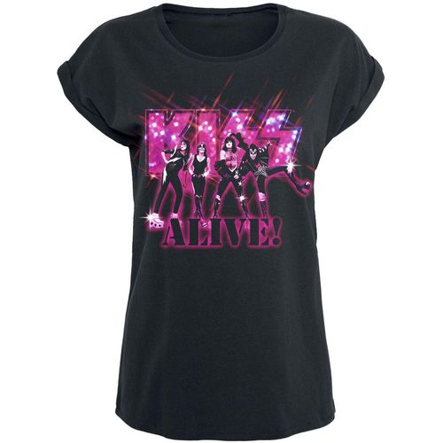 Kiss Alive Pink Glitter T-Shirt schwarz in L