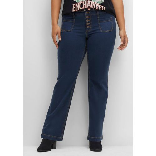 Bootcut-Jeans mit Zierknopfleiste, dark blue Denim, Gr.58