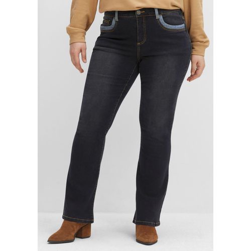 Bootcut-Jeans mit Kontrastdetails, black Denim, Gr.46