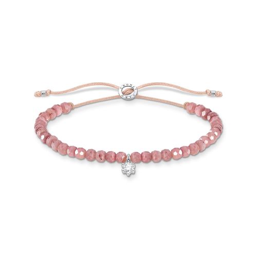Armband mit rosa Jaspis-Beads und weißem Stein Silber