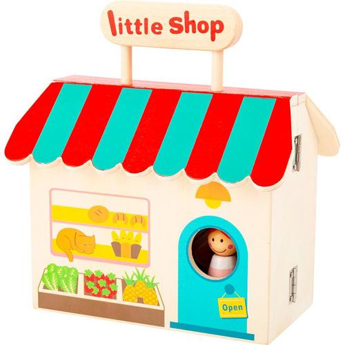 Puppen-Einkaufsladen LITTLE SHOP im Koffer 15-teilig aus Holz