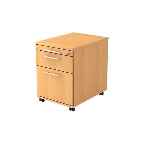 Rollcontainer, 1 Schub, 1 Utensilienauszug, Hängeregistraturauszug, B 428 x T 580 x H 590 mm, Buche-Dekor