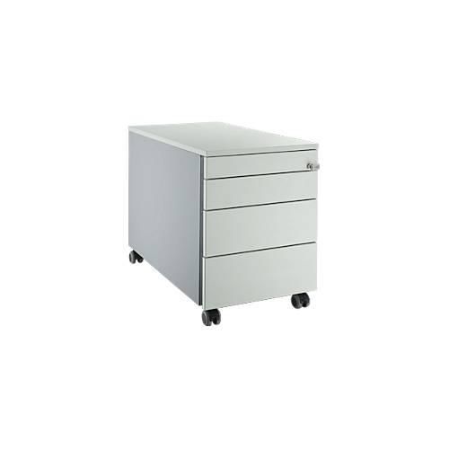 Schäfer Shop Genius Rollcontainer 1233, 3 Schubladen, 1 Utensilienauszug, Zentralverschluss, seitliche Griffnut, B 435 x T 765 x H 577 mm, weißalu/lichtgrau/lichtgrau