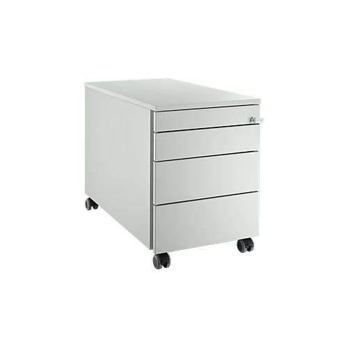 Schäfer Shop Genius Rollcontainer 1233, 3 Schubladen, 1 Utensilienauszug, Zentralverschluss, seitliche Griffnut, B 435 x T 765 x H 577 mm, lichtgrau/lichtgrau/lichtgrau