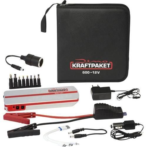 Dino KRAFTPAKET Schnellstartsystem 136102 Starthilfestrom (12 V)=300 A 12 V-Ausgang 2x, USB-Steckdose 2x, Verpolungs- u. Elektronikschutz, SOS-Signalleuchte,