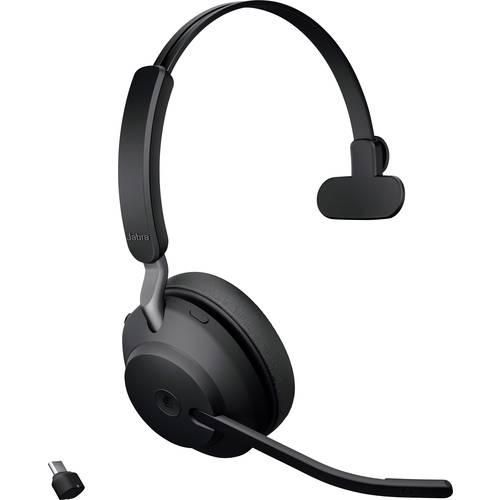 Jabra Evolve2 65 monaural Telefon On Ear Headset Bluetooth® Stereo Schwarz Lautstärkeregelung, Batterieladeanzeige, Mikrofon-Stummschaltung