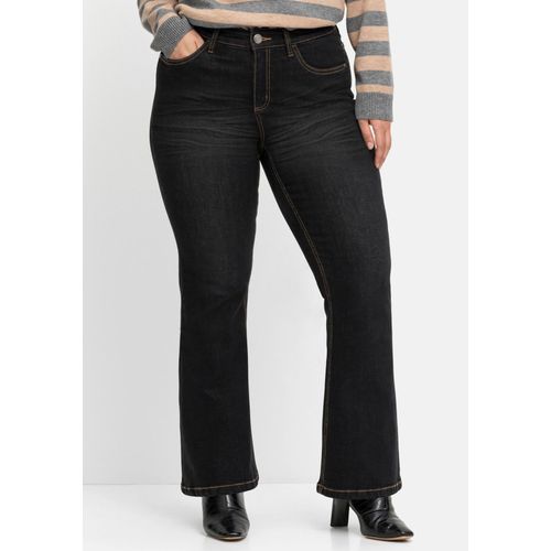 Bootcut-Jeans mit 3D-Catfaces, black Denim, Gr.58