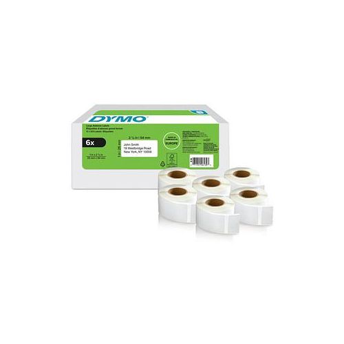 DYMO Endlosetikettenrollen für Etikettendrucker weiß, 54,0 x 25,0 mm, 6 x 500 Etiketten