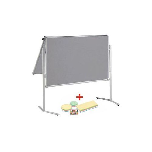 AKTION: MAUL Moderationswand professionell, klappbar 120,0 x 150,0 cm grau + GRATIS Moderations-Starter-Set, bestehend aus je 120 Moderationskarten Ø 9,5 cm, Ø 13,5 cm, 9,5 x 20,0 cm, 200 Signal-Nadeln