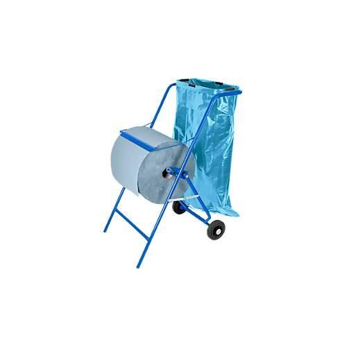 Mobiler Putztuchspender, für 1 Rolle mit B 400 mm & 1 Müllsack bis 120 l, Abreißkante + 50 Abfallsäcke & 2 Industrieputzrollen mit jeweils 1000 Blatt