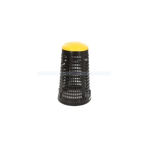 Kunststoffabfallbehälter in Lochoptik Ruff Schwarz Gelb aus Kunststoff mit farbigem Deckel und Beutelhalter 110 L