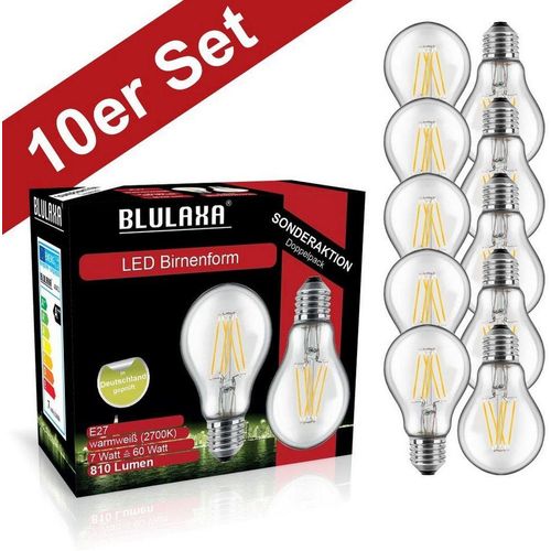 BLULAXA LED-Filament Retro Multi, E27, 10 St., Warmweiß, 10er-Set, Promotion-Pack Birnenform, Filament, klar, weiß