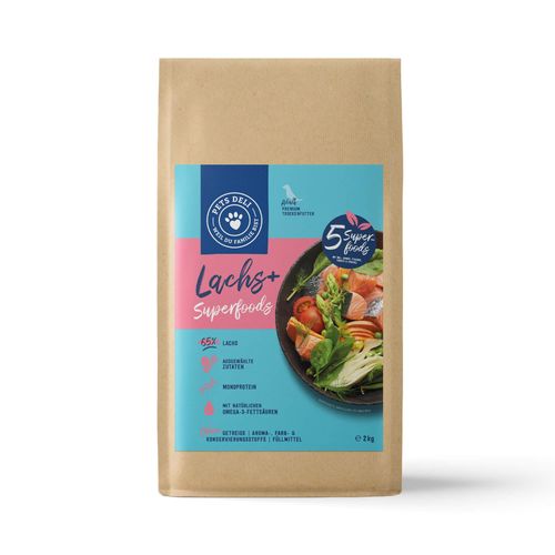 Trockenfutter Superfood Lachs mit Dill, Spinat, Fenchel, Spargel & Tomate für Hunde - 2kg