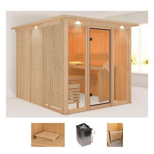 WELLTIME Sauna „Artja“ Saunen naturbelassen, mit Ofen 9 kW integr. Steuerung beige (natur) Saunen