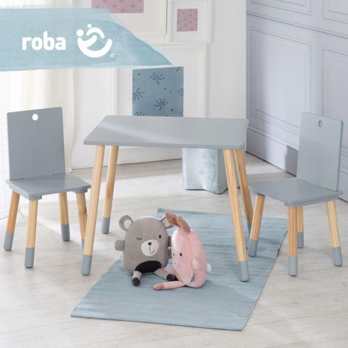 roba Kindersitzgruppe, Kindermöbel Set, 2 Kinderstühle & 1 Tisch, Sitzgarnitur Holz, grau lackiert